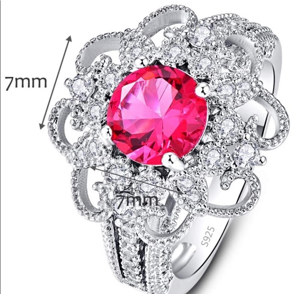 Ruby Flower Blossom Sparkling Ring - image 6